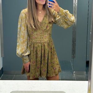 HOUSE OF HARLOW army green dress with gold detailing